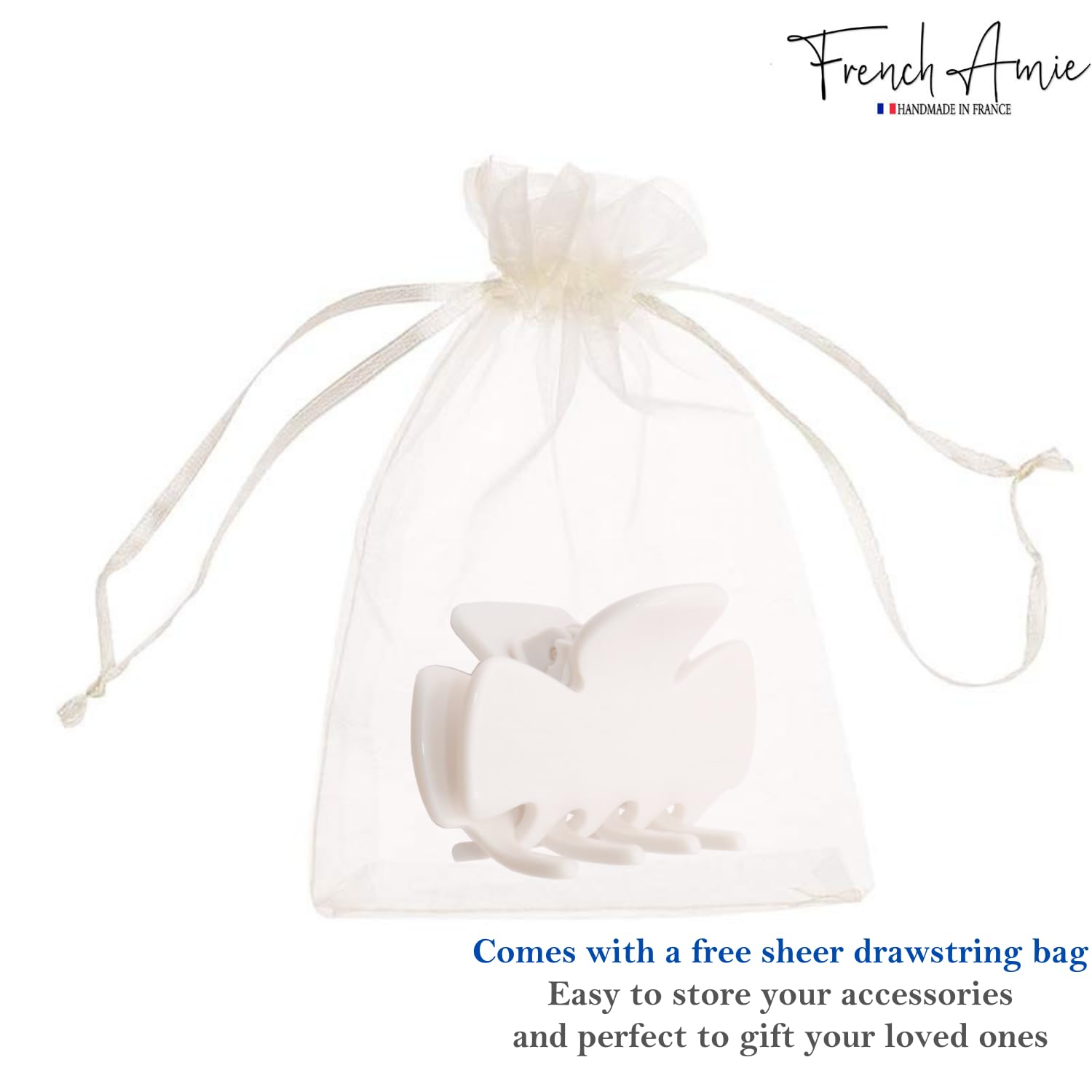 French Amie Grace Small 2” Cellulose Handmade Flexible Hair Claw for Thin Hair