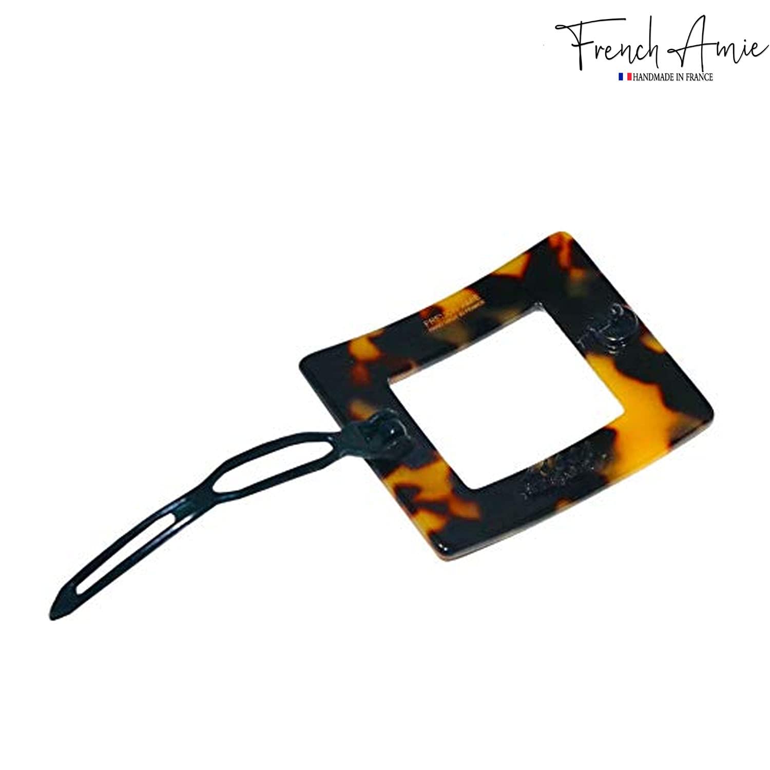 French Amie Squared Small Handmade Cellulose Metal Free Side Slide Hair Barrette