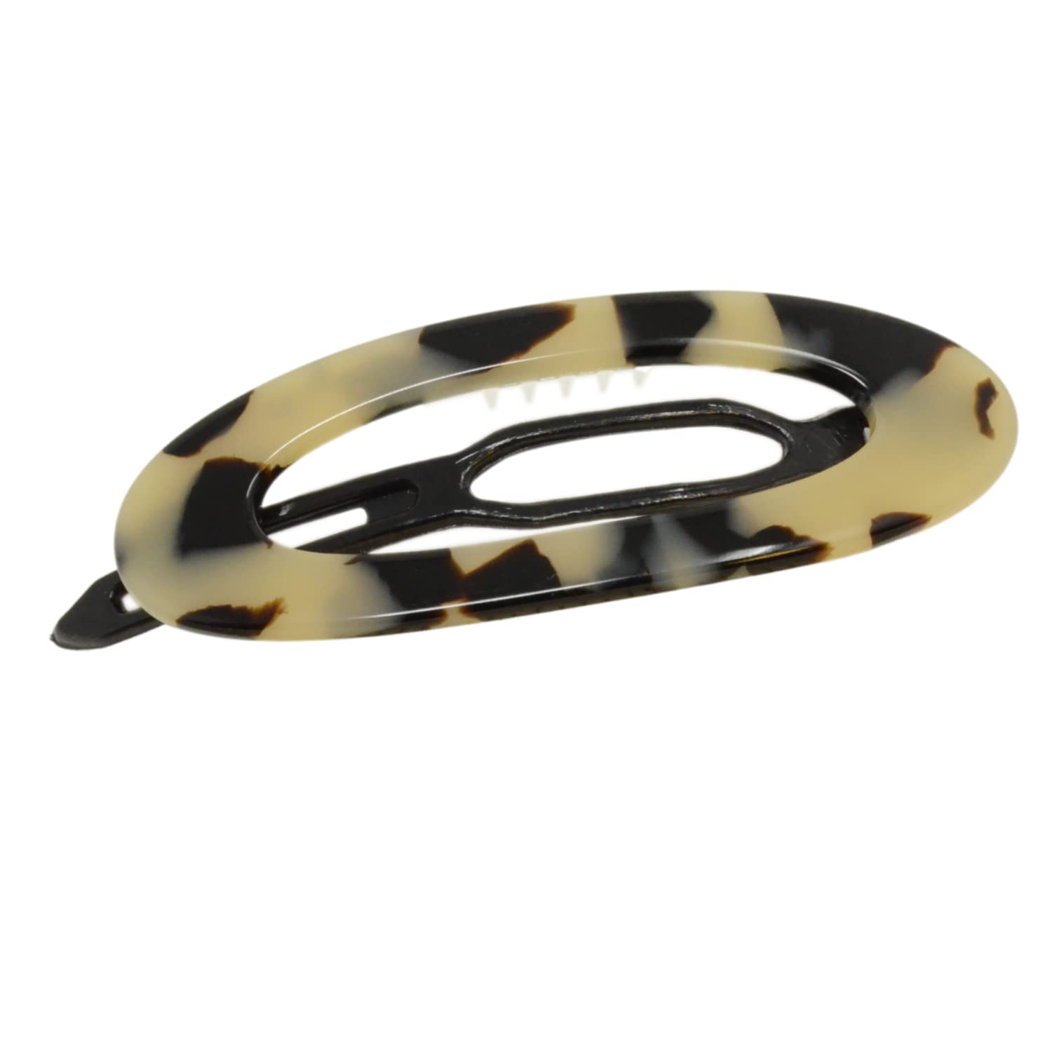 French Amie Oval Cut Out Small Handmade Cellulose Snap Hair Barrette for Women