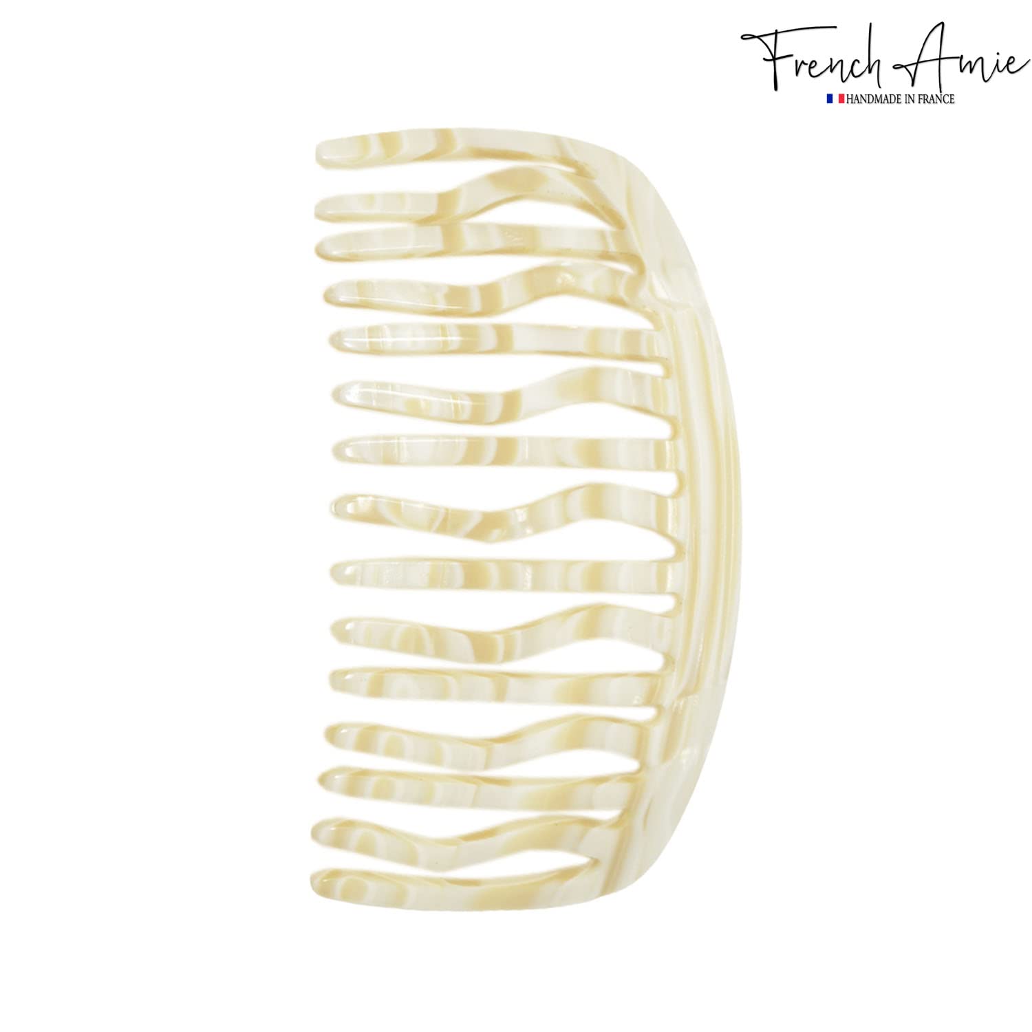 French Amie Handmade Large Tokyo and Ivory Celluloid 15 Teeth Side Hair Comb