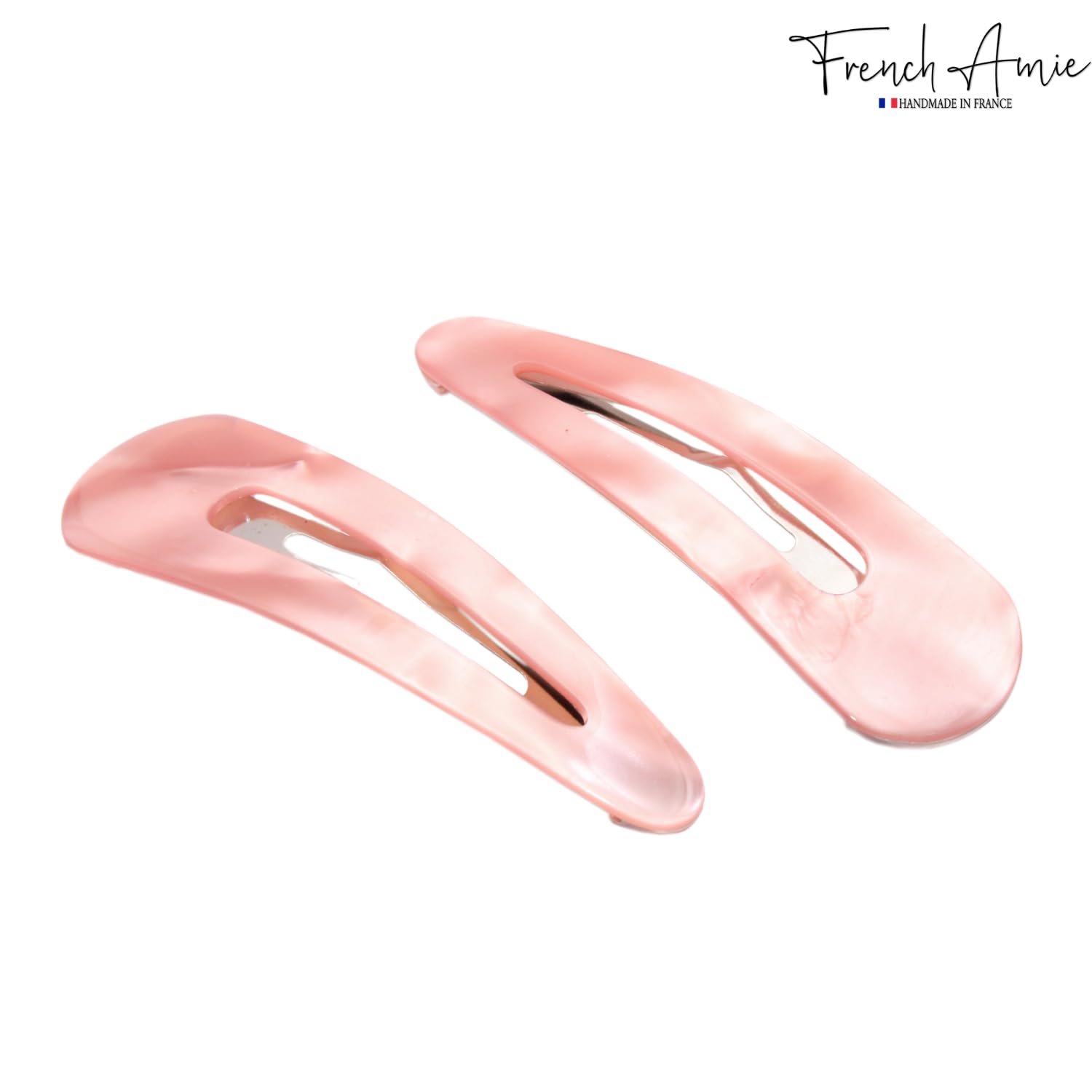 French Amie Clic Clac Large Handmade Cellulose Snap Hair Pins for Women(2 Pcs)