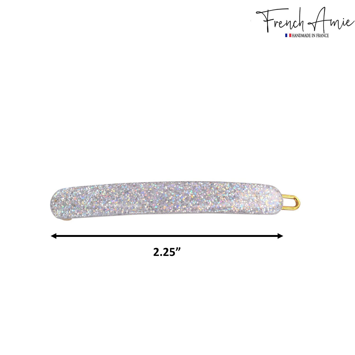 French Amie Rounded Oblong Small Silver Glitter Cellulose Snap Hair Clip 2Pcs