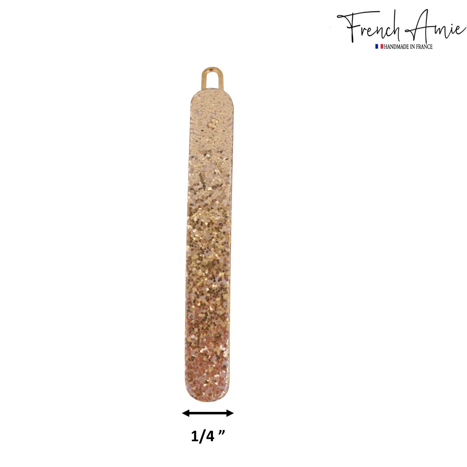 French Amie Rounded Oblong Golden Glitter Small Cellulose Snap Hair Clip 2Pcs