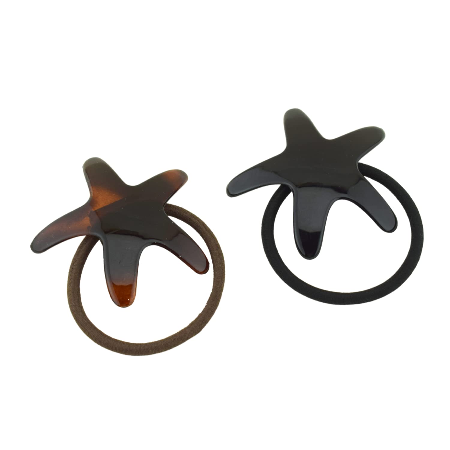 Parcelona French Star Brown Shell and Black Ponytail Holder Hair Elastic
