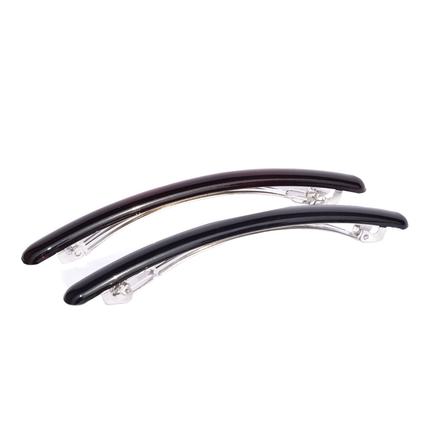 Parcelona French Skinny Rounded Large Cellulose Hair Barrettes for Women(2 Pcs)