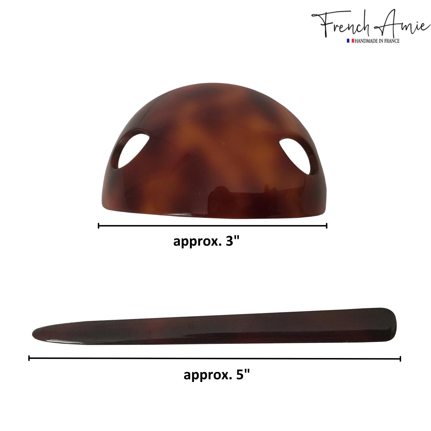 French Amie Oval Arch Handmade Celluloid Hair Bun Cover with Stick for Women