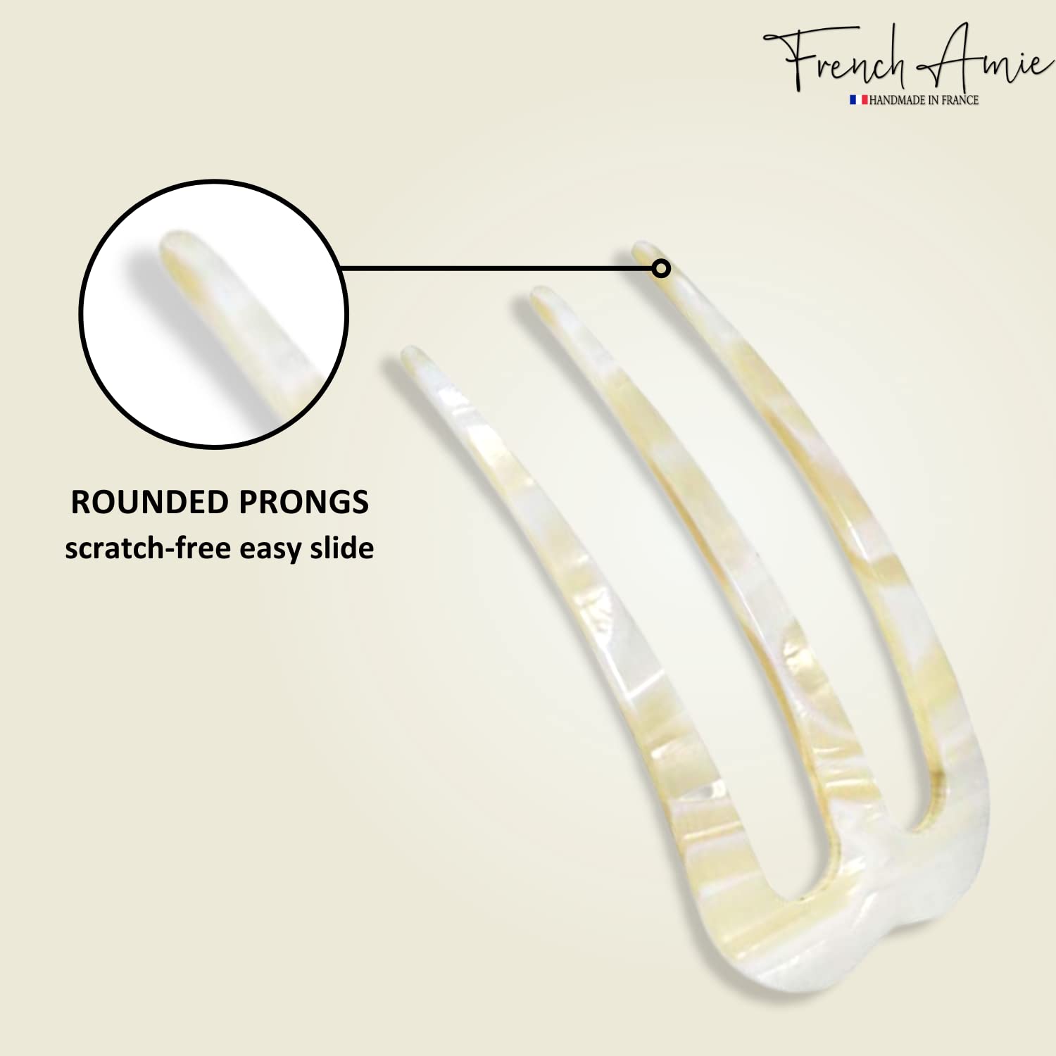 French Amie Tri Prongs 3" Medium Handmade Cellulose Bun Holder Women Hair Pin