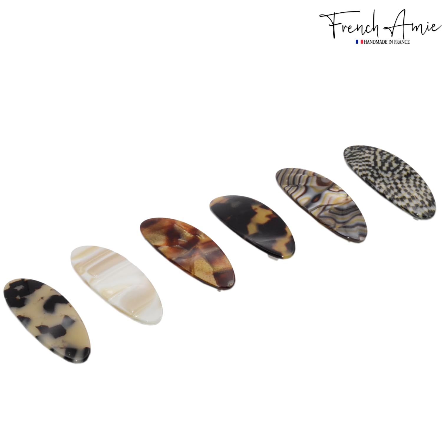 French Amie Oval Mini Set of 6 Handmade Celluloid Hair Clip Barrette for Girls