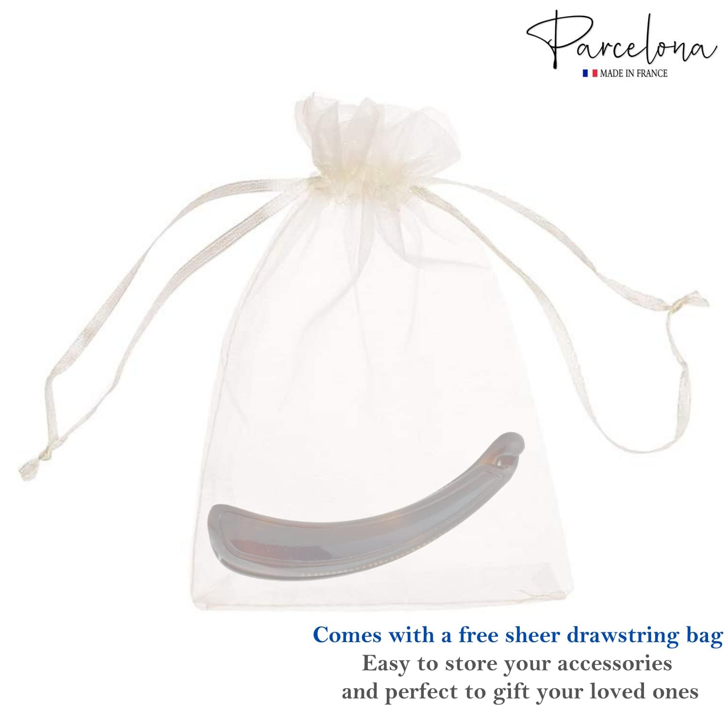 Parcelona French Plain Curve Shell 4 1/4” Celluloid Banana Hair Clip for Women