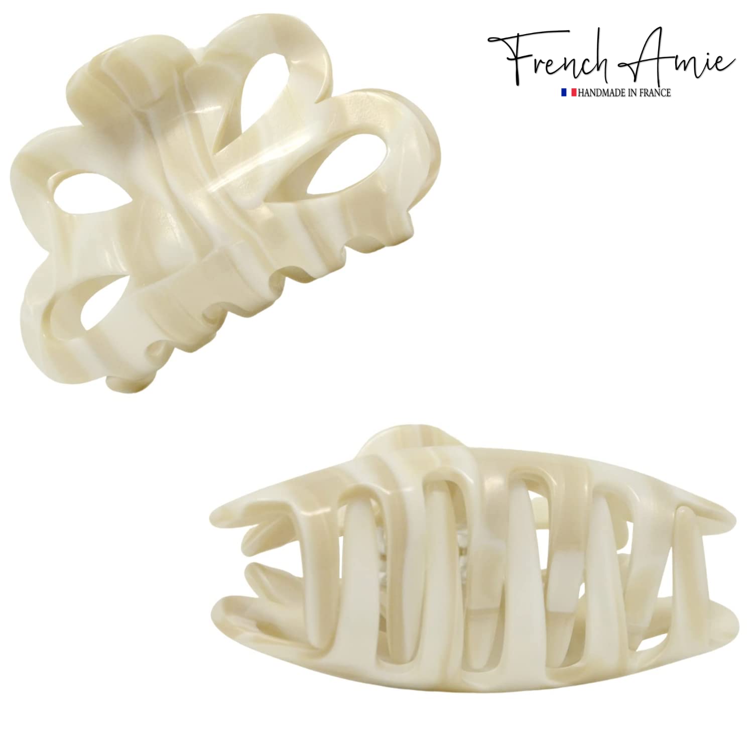 French Amie Flower Bloom 3" Handmade Cellulose No Slip Grip Hair Claw Clip