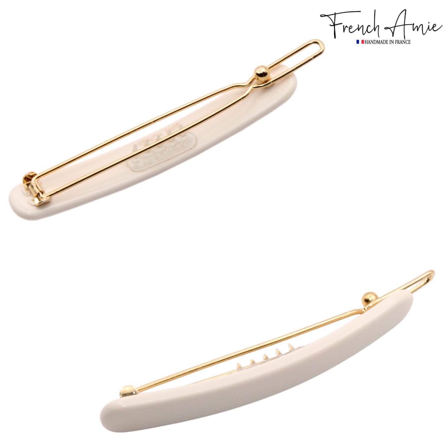 French Amie Rounded Oblong Small 2.5" Tige Boule Metal Clasp Hair Barrettes