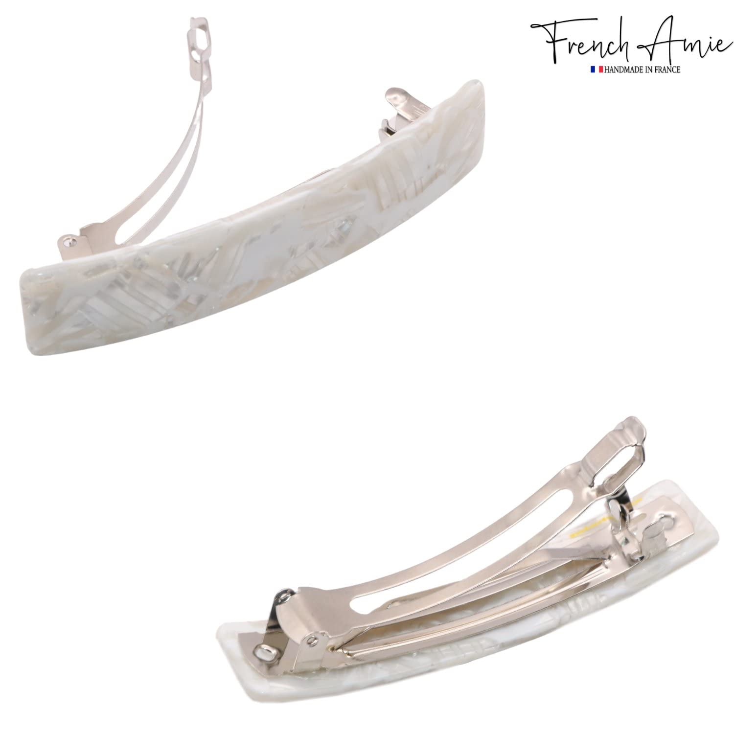 French Amie Oblong 3 1/2" Cellulose Handmade Automatic Hair Barrette for Women