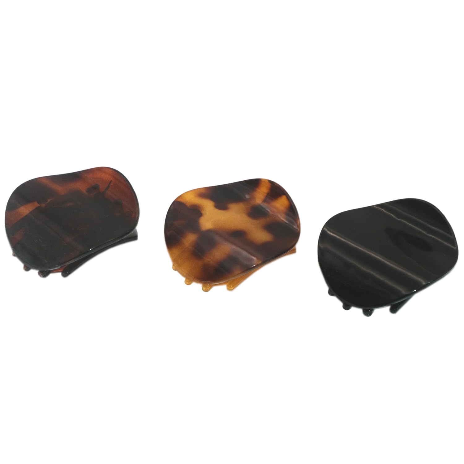 Parcelona French Onde Shell Black Savana Small Cellulose Side Hair Claw 3 Pieces