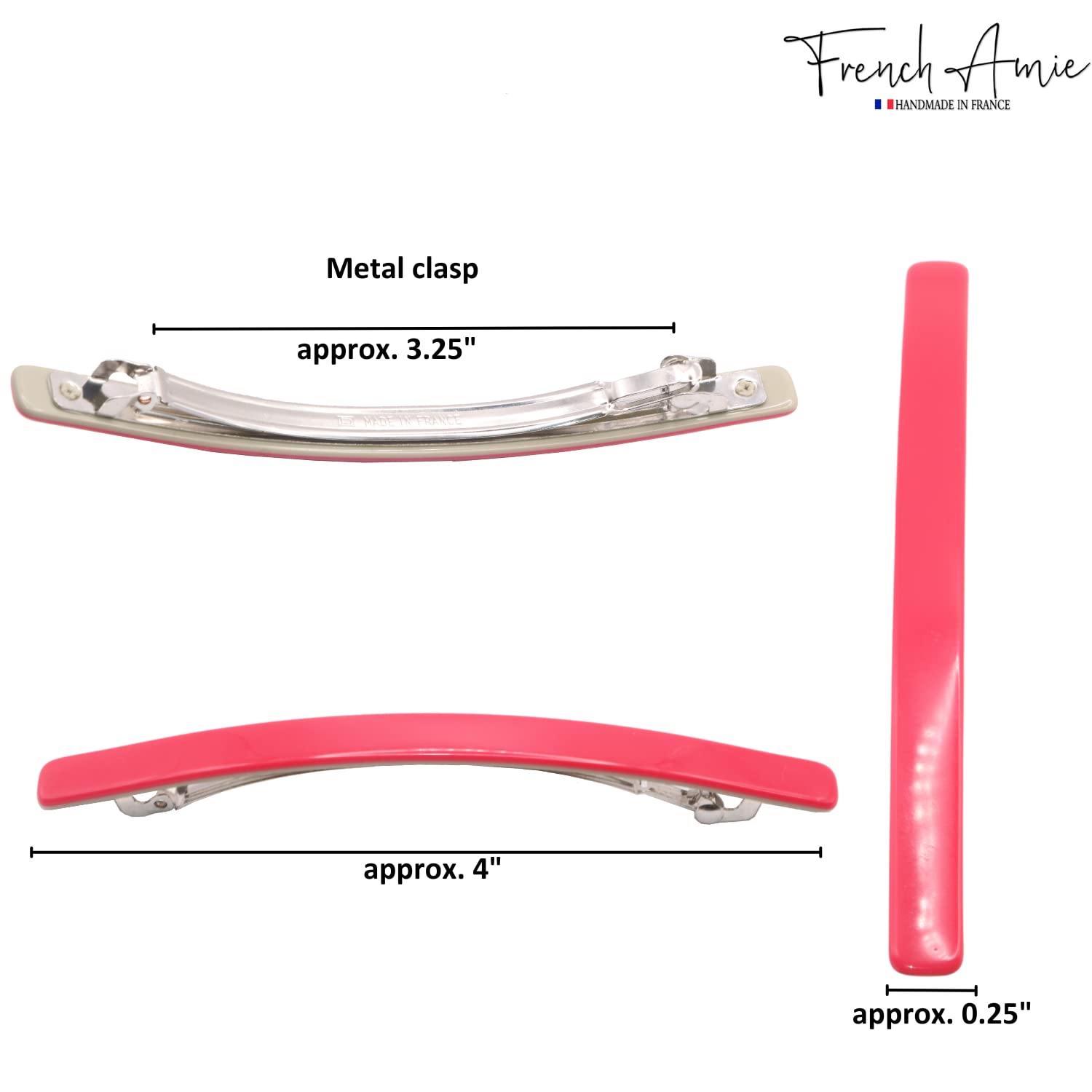 French Amie Long And Thin Large 4” Cellulose Handmade Hair Clip Barrette