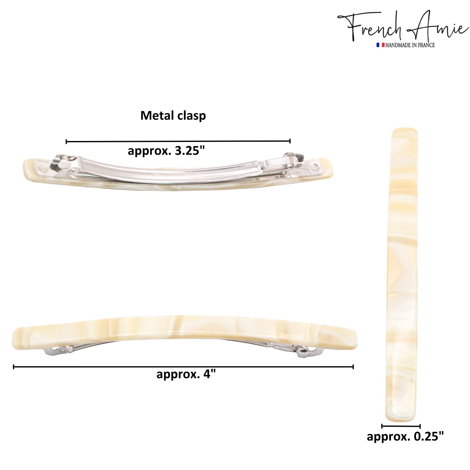 French Amie Long And Thin Large 4” Cellulose Handmade Hair Clip Barrette