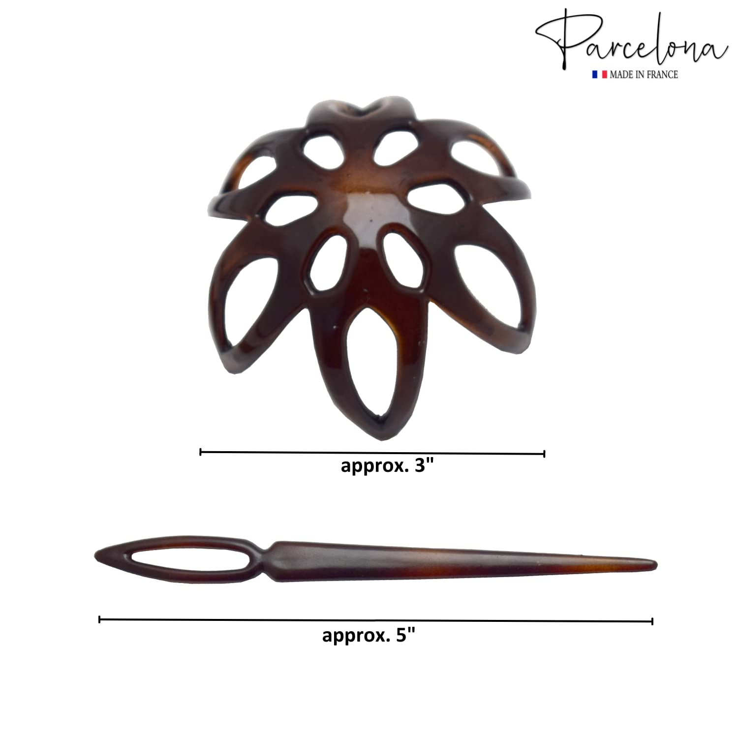 Parcelona French Fleur Small Shell Cellulose Acetate Hair Slider Bun Cover with Stick