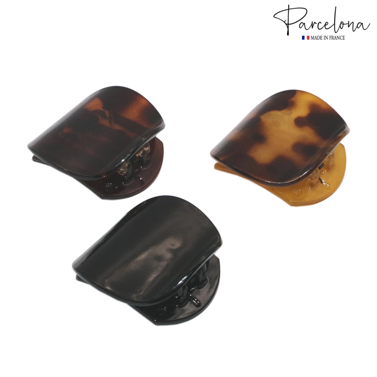 Parcelona French Onde Shell Black Savana Small Cellulose Side Hair Claw 3 Pieces
