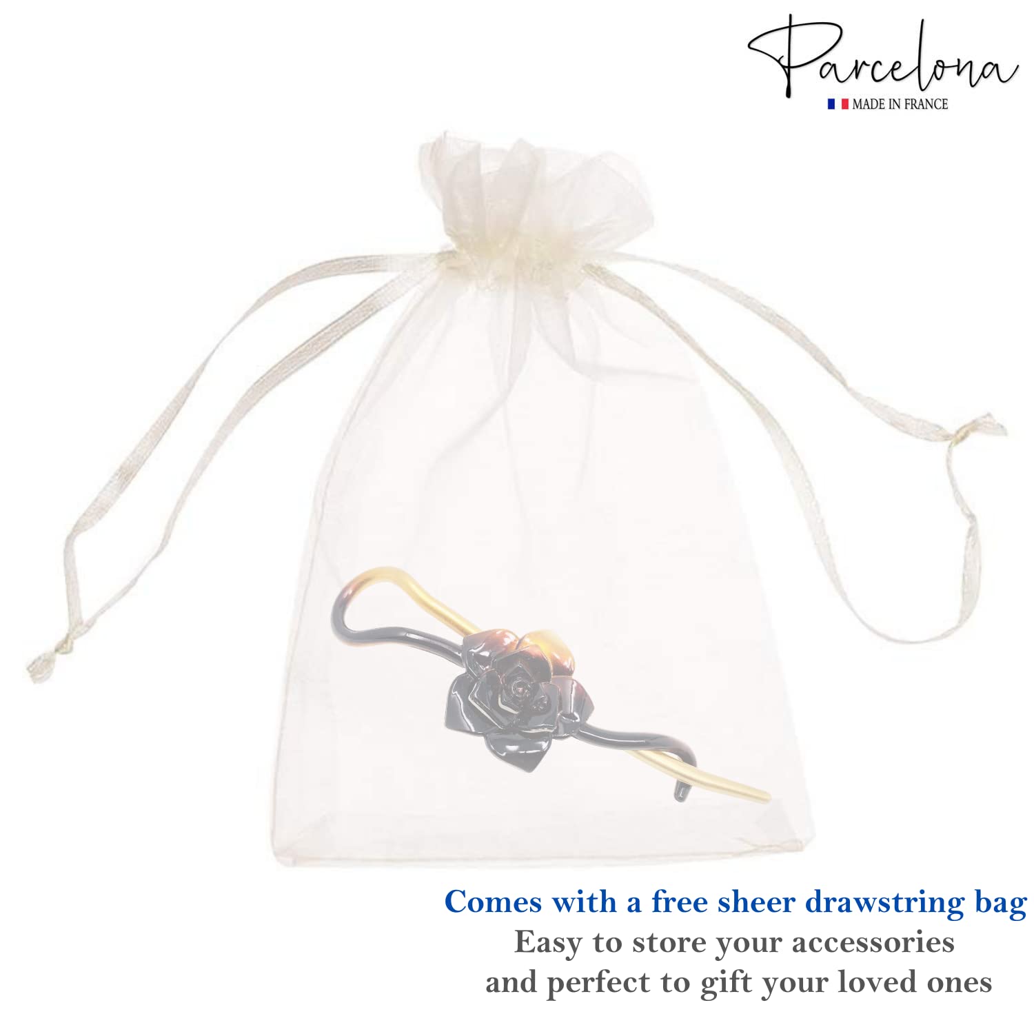 Parcelona French Rose Flower Twist N Clip Cellulose Hair Barrette for Women