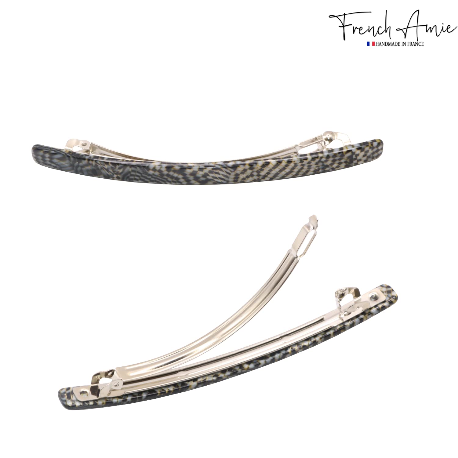 French Amie Long And Thin Large 4” Cellulose Handmade Hair Clip Barrette