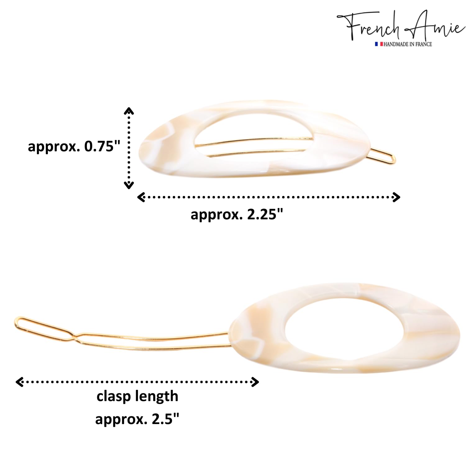 French Amie Oval Small 2 1/4” Cellulose Hair Barrette for Women