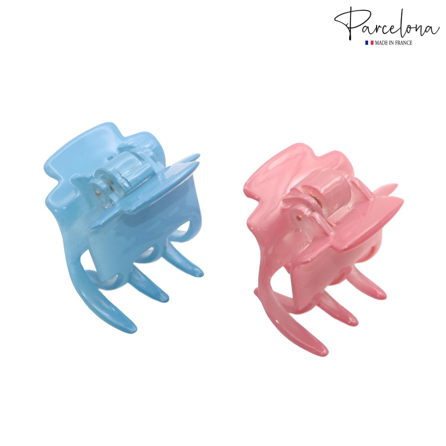 Parcelona French Glossy Square Small Blush Pink-Blue Cellulose Hair Claws(2Pcs)
