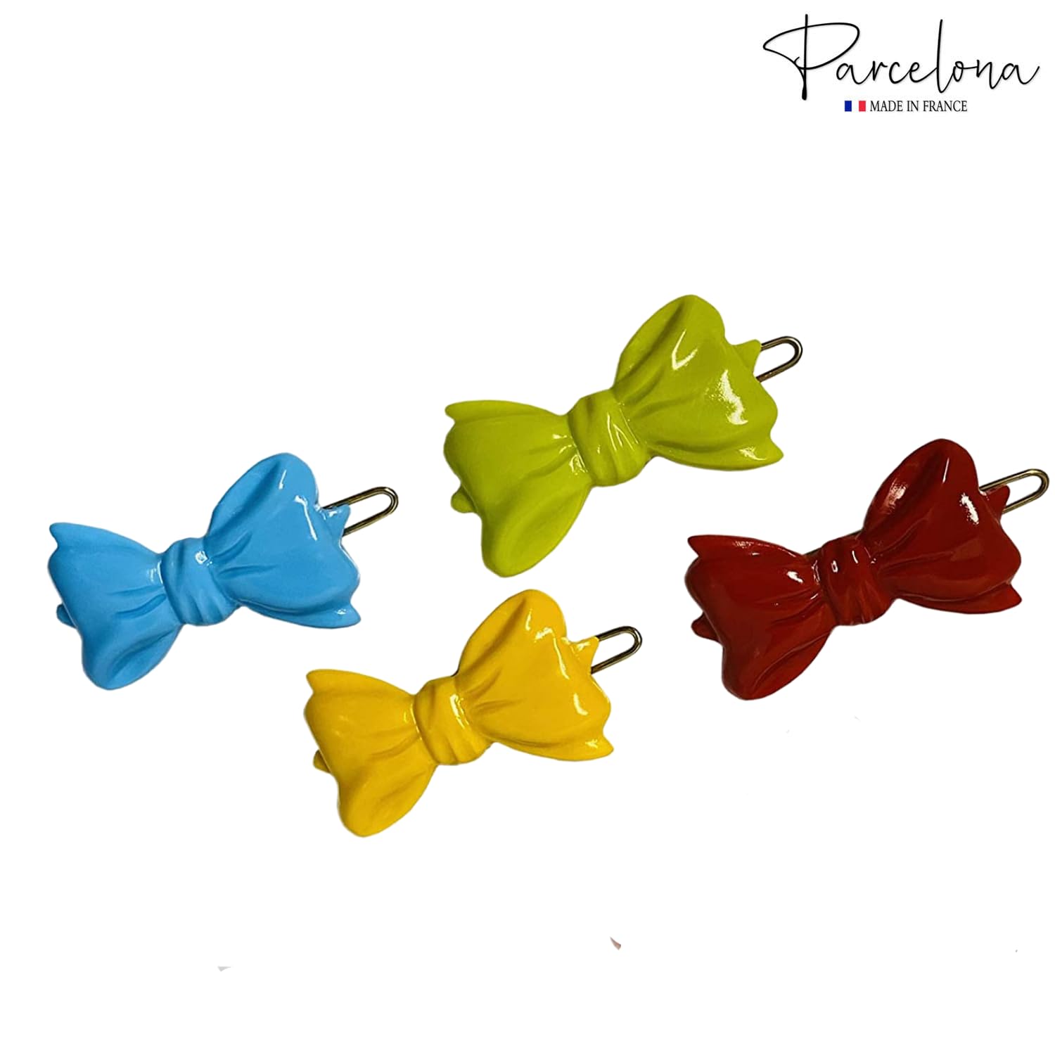 Parcelona French Ribbon Bow Small Cellulose Side Hair Barrettes for Women & Girls