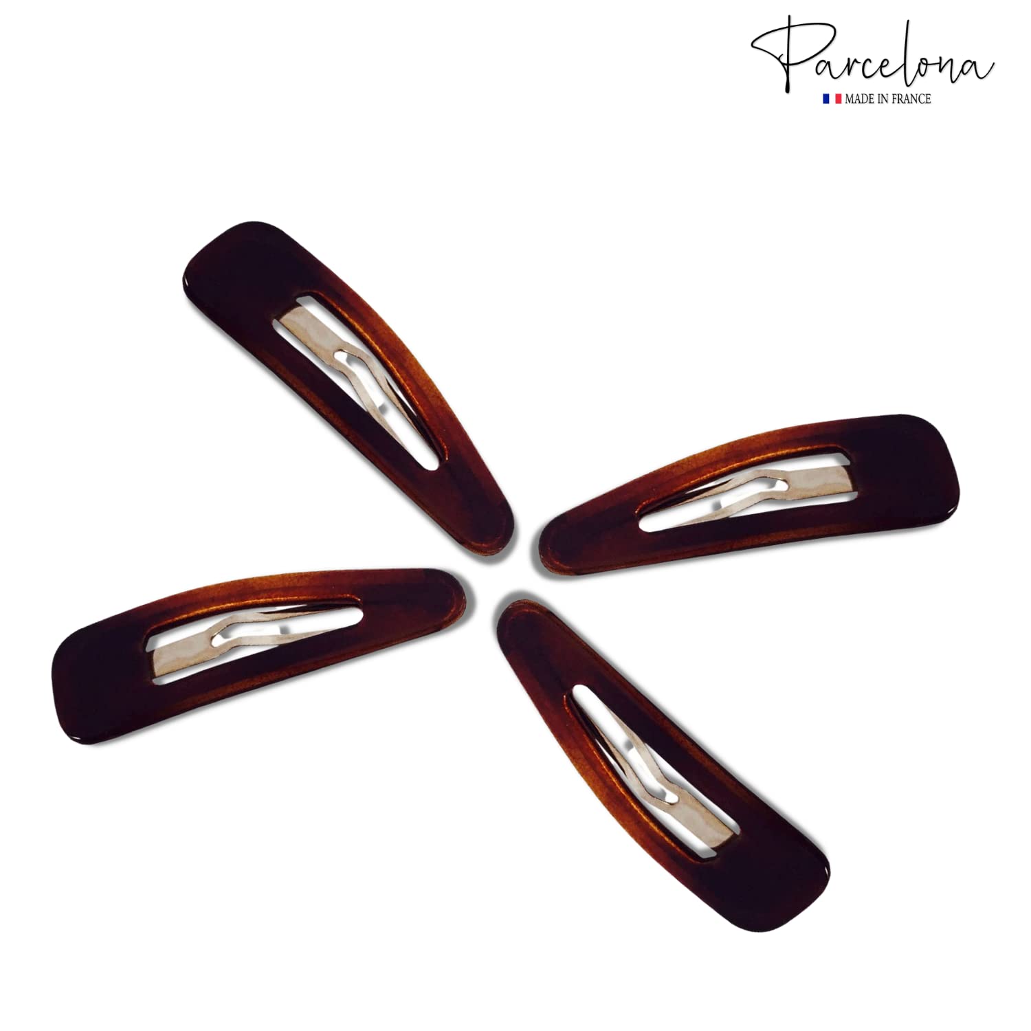 Parcelona French Small Tortoise Shell Cellulose Snap Hair Pins for Women(4 Pcs)