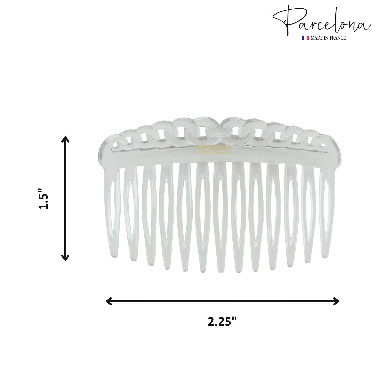 Parcelona French Loop Edge Clear Small 2 3/4" Cellulose Side Hair Combs (2 Pcs)
