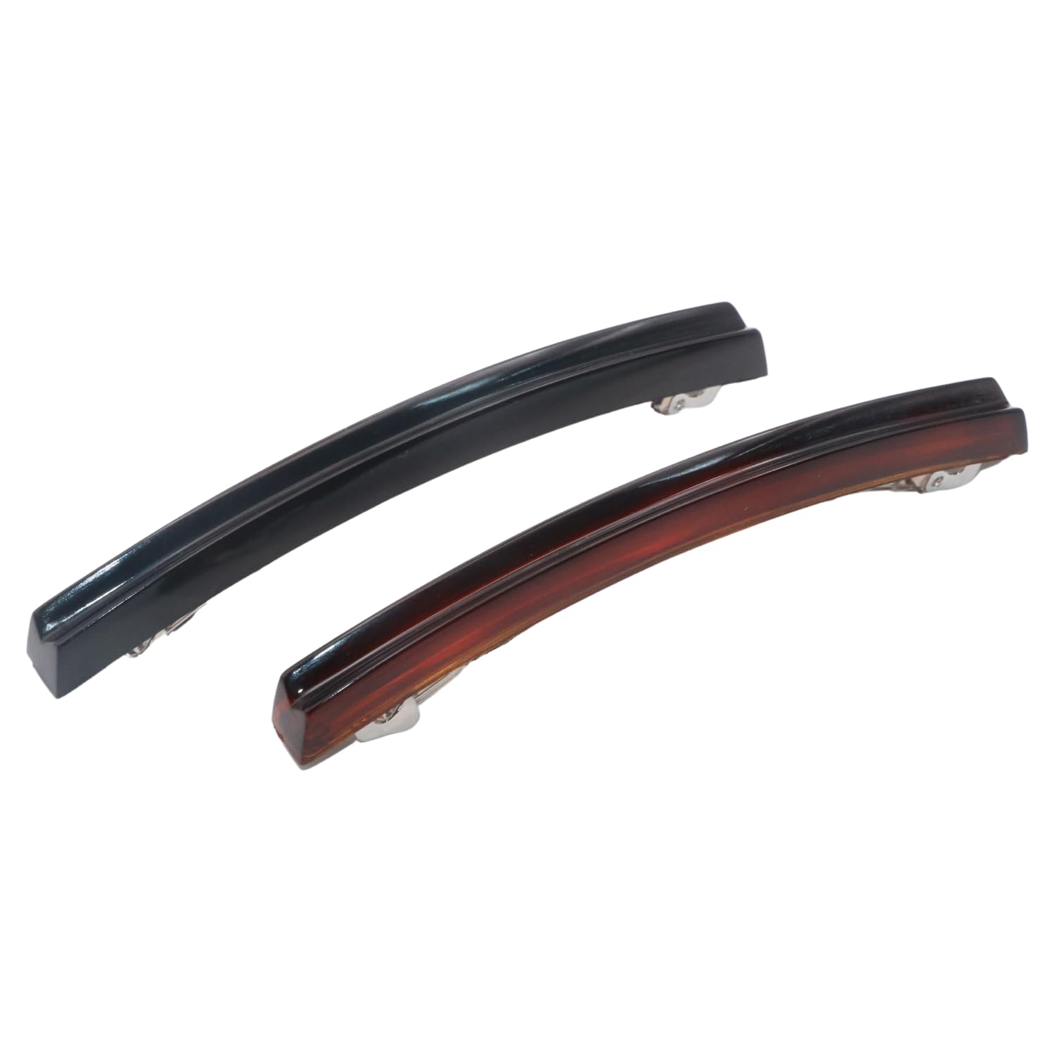 Parcelona French Sleek Groove Shell and Black Large Cellulose Hair Clips(2 Pcs)