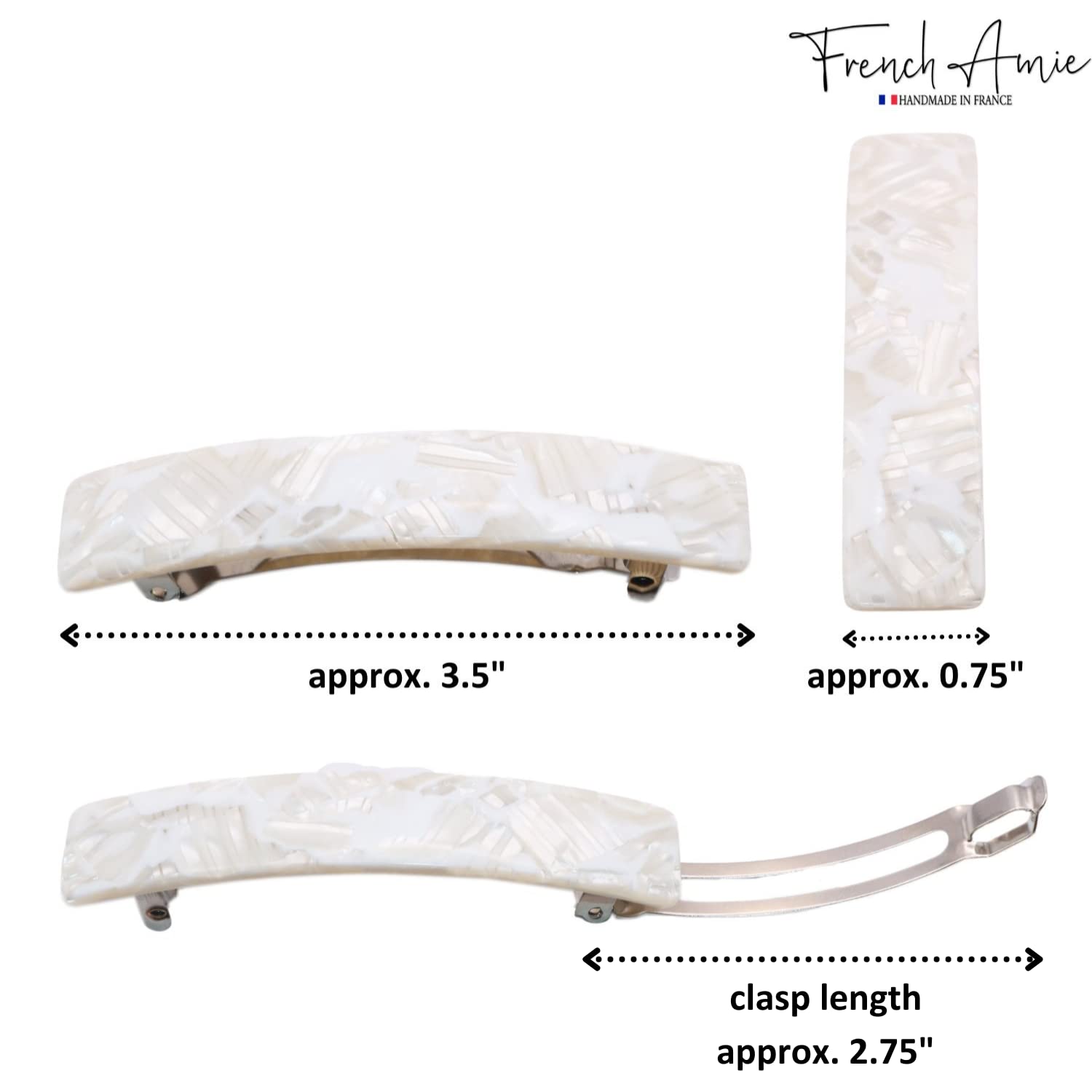 French Amie Oblong 3 1/2" Cellulose Handmade Automatic Hair Barrette for Women