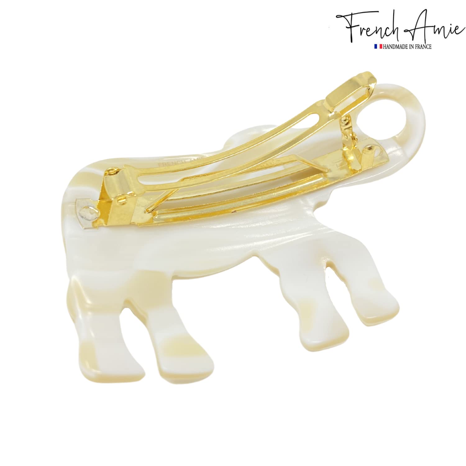 French Amie Elephant Crystal Cream Ivory Cellulose Handmade Hair Barrette
