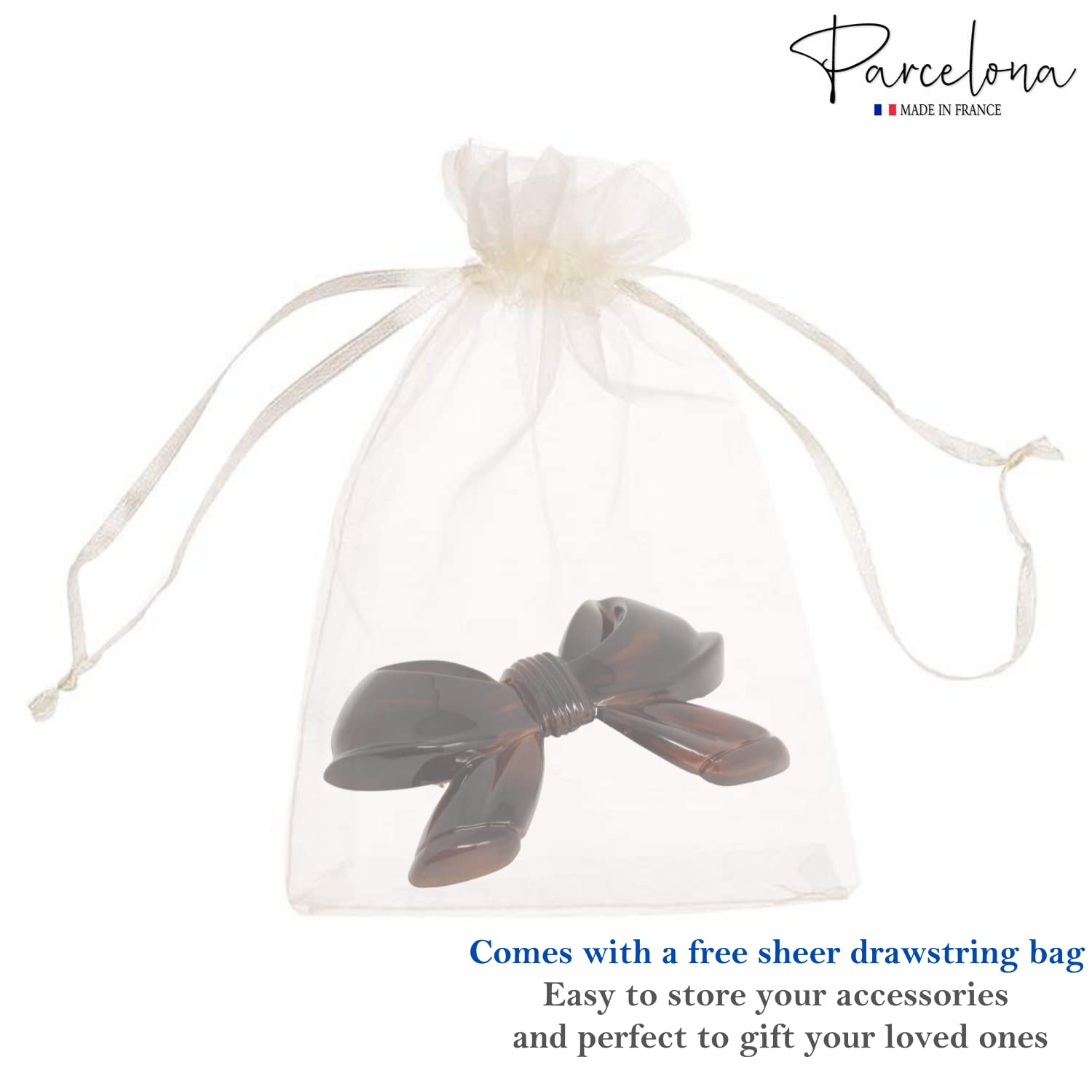 Parcelona French Ribbon Bow Shell Large Cellulose Hair Barrette for Women