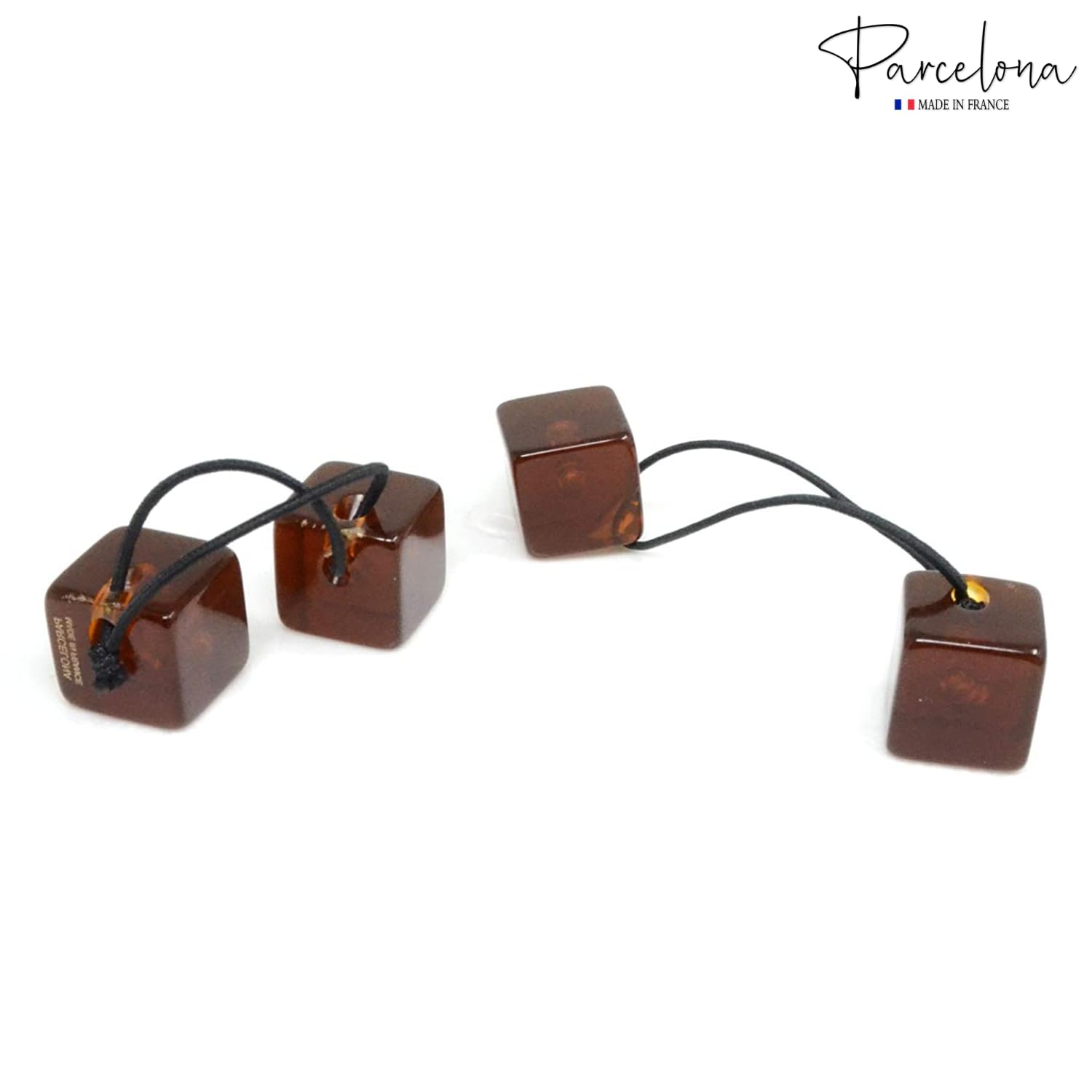 Parcelona French Twin Cube Small Cellulose Acetate Elastic Hair Ties (2 Pcs)