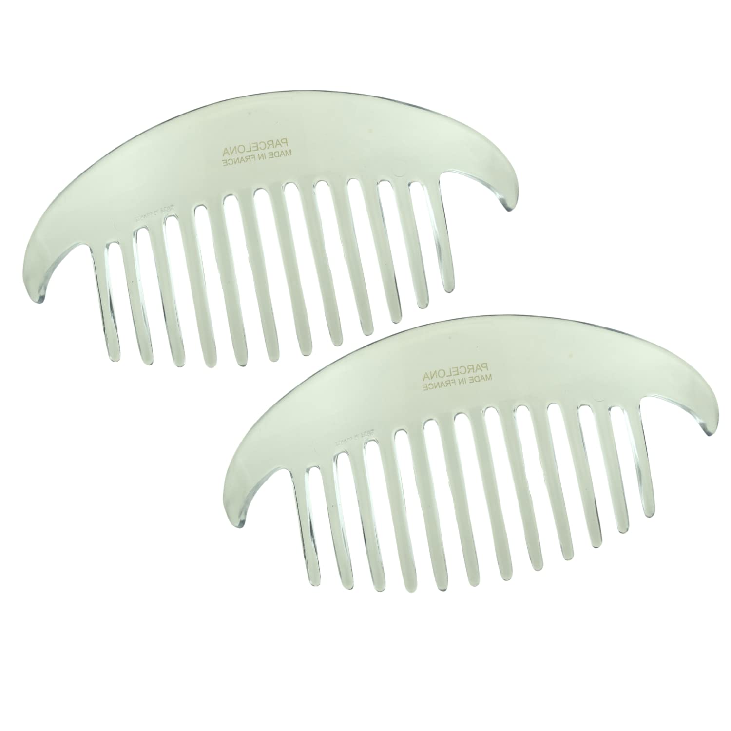 Parcelona French Alice Large Cellulose 12 Teeth Side Hair Combs for Women 2 Pcs