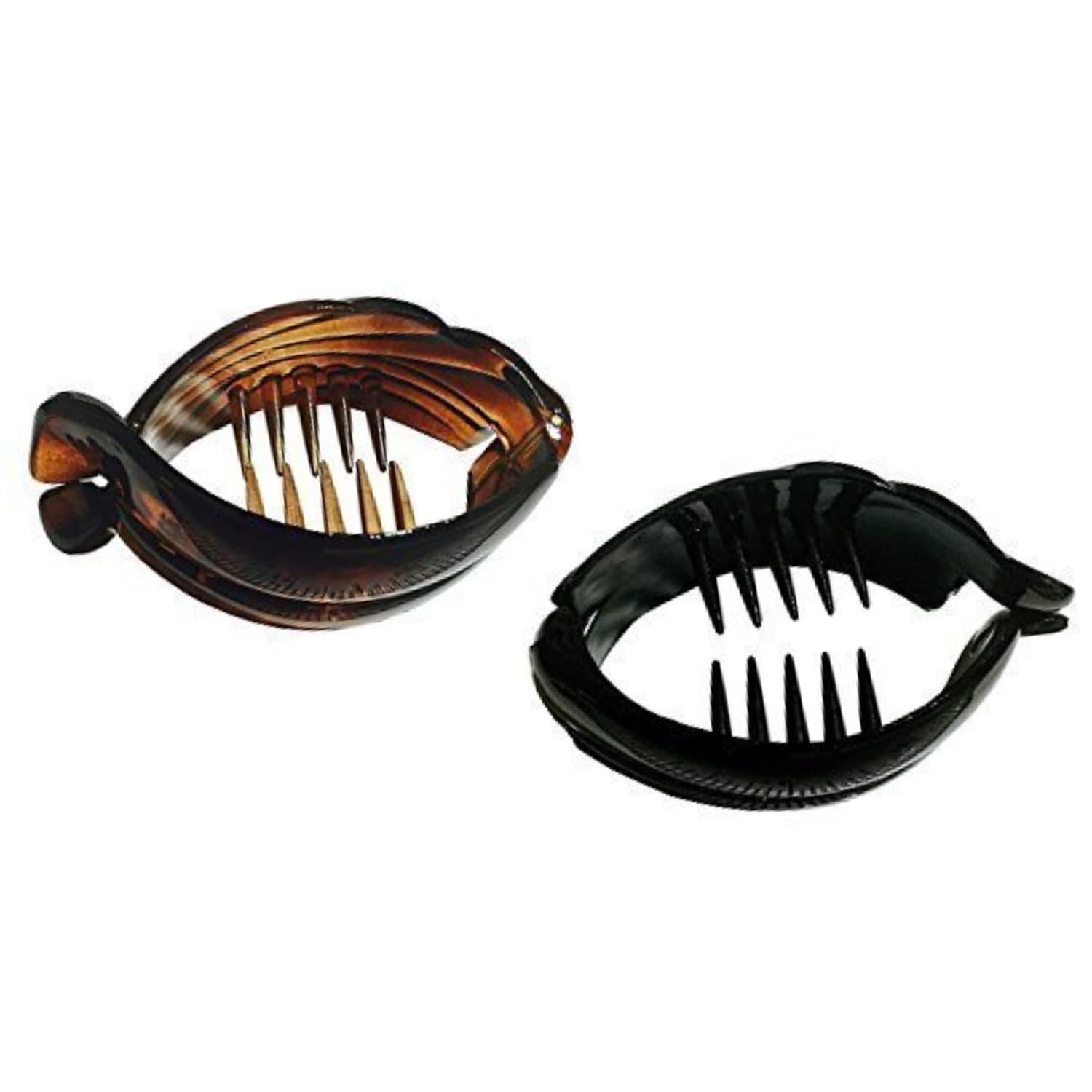 Parcelona French Medium Snapper Shell N Black Cellulose Banana Hair Clips(2 Pcs)