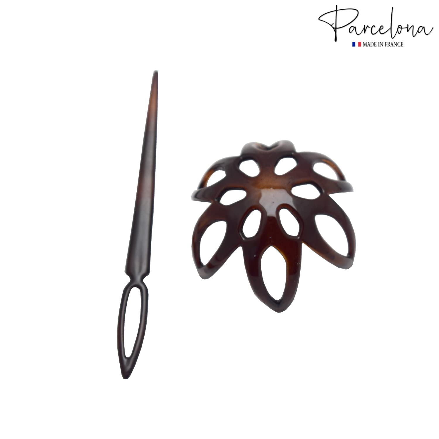 Parcelona French Fleur Small Shell Cellulose Acetate Hair Slider Bun Cover with Stick