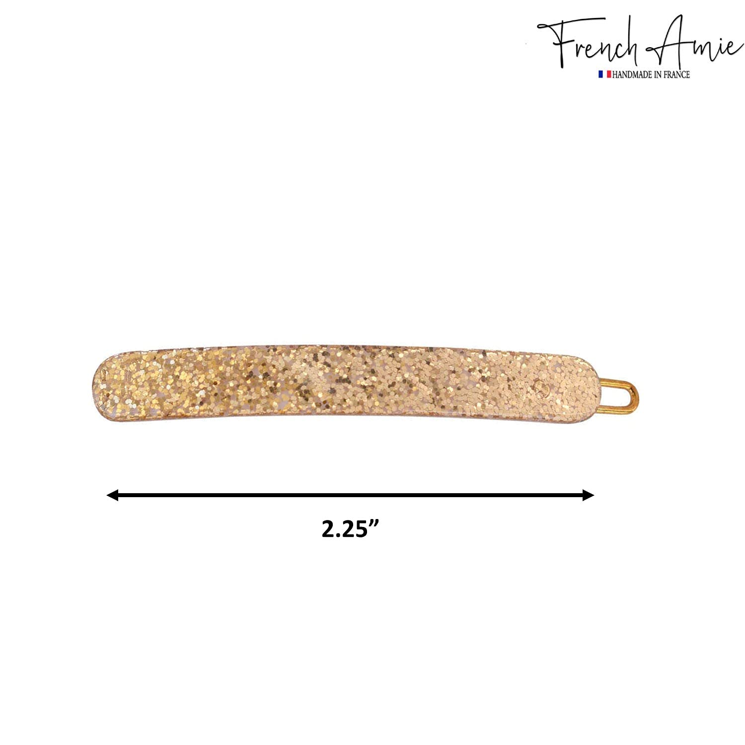 French Amie Rounded Oblong Golden Glitter Small Cellulose Snap Hair Clip 2Pcs
