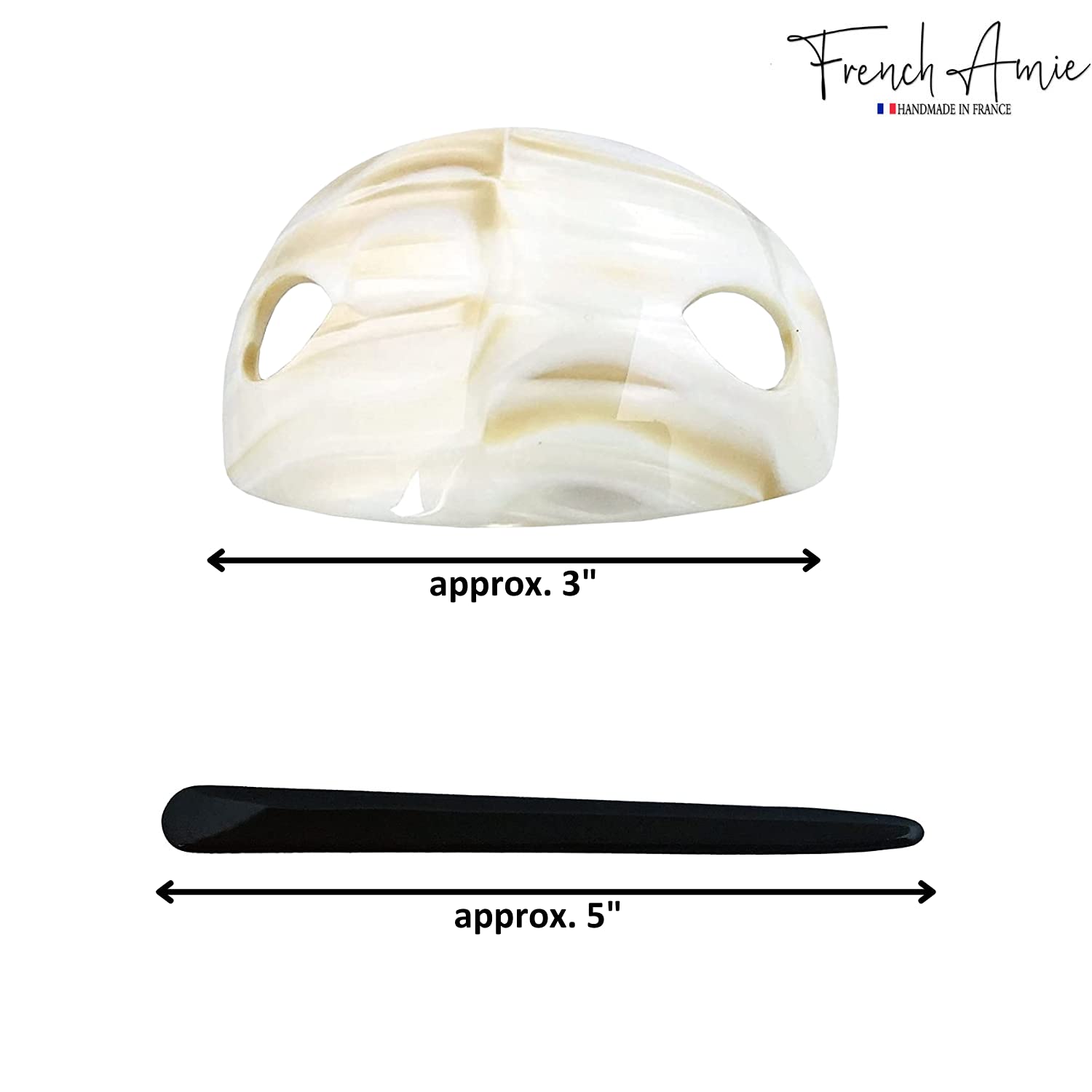 French Amie Oval Arch Handmade Celluloid Hair Bun Cover with Stick for Women