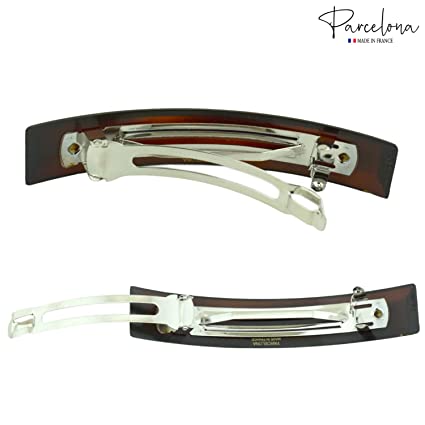 Parcelona French Bar Volume Large Shell N Black Cellulose Hair Barrettes(2 Pcs)