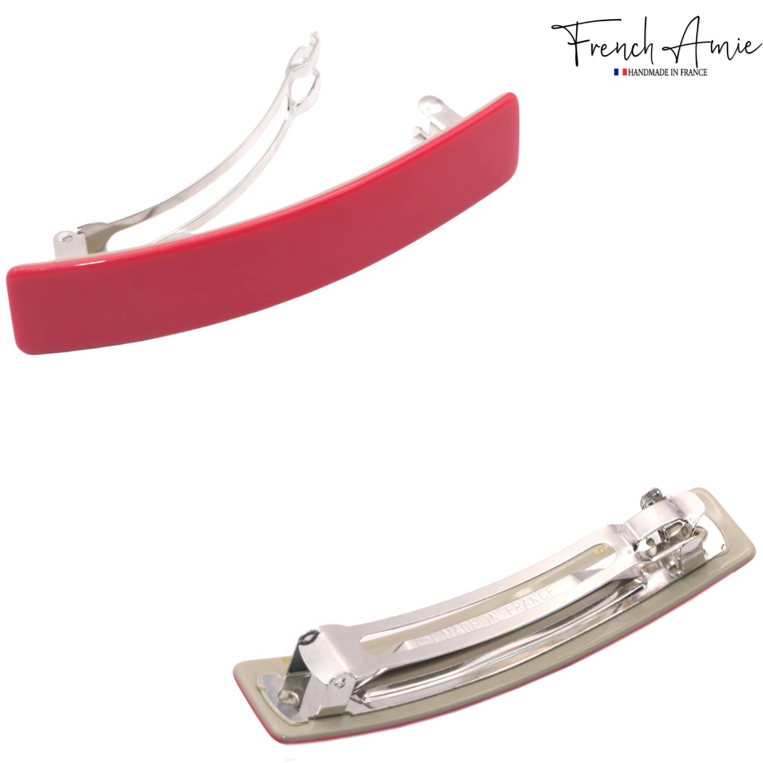 French Amie Oblong 3 1/2" Cellulose Handmade Automatic Hair Barrette for Women