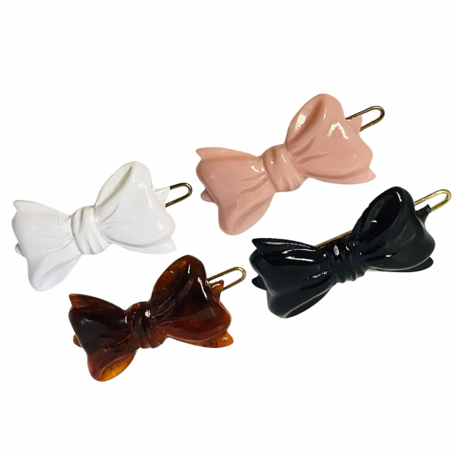 Parcelona French Ribbon Bow Small Cellulose Side Hair Barrettes for Women & Girls