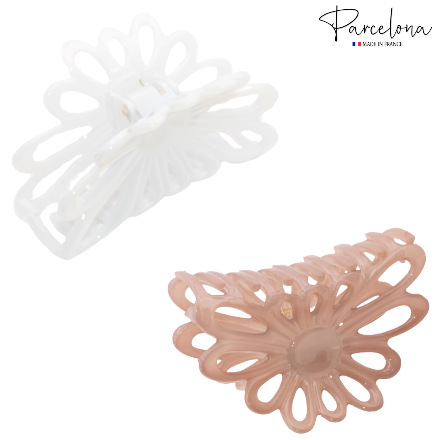 Parcelona French Plume Medium 3" Cellulose Acetate Hair Claw for Women (2 Pcs)