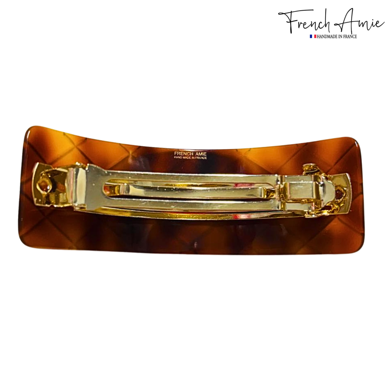 French Amie Wide Quilted Rectangular Barrette 3.5" Handmade Cellulose Acetate Hair Clip