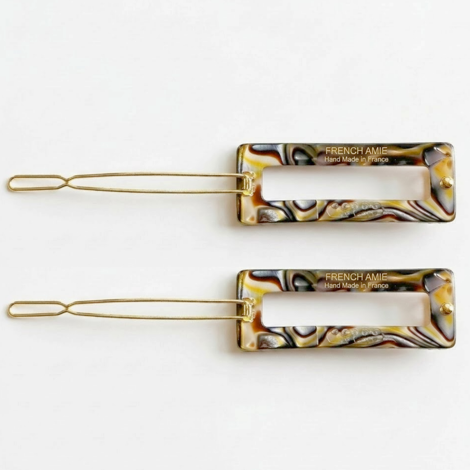 French Amie Small 2.25 Inch Open Window Rectangle Hair Barrette Clip Set of 2