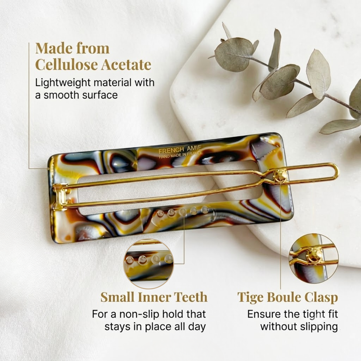 French Amie Small 2.25 Inch Open Window Rectangle Hair Barrette Clip Set of 2