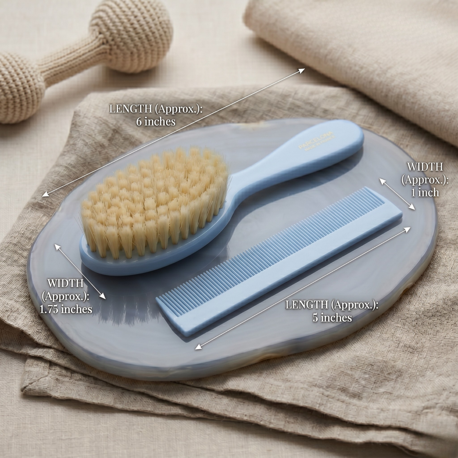 Parcelona French Grooming Combo 6” Cellulose Baby Brush and Comb for Toddlers