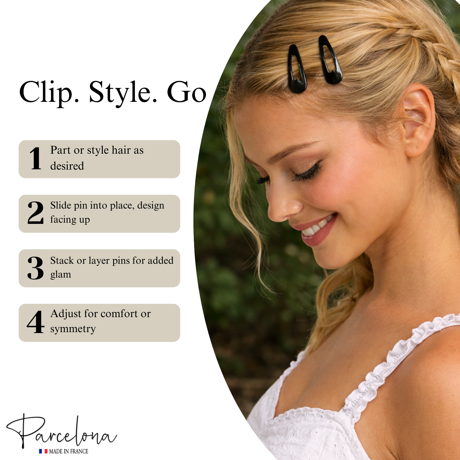 Parcelona French Mini Set of 4 Small 1.25" Cellulose Snap Hair Pins for Women