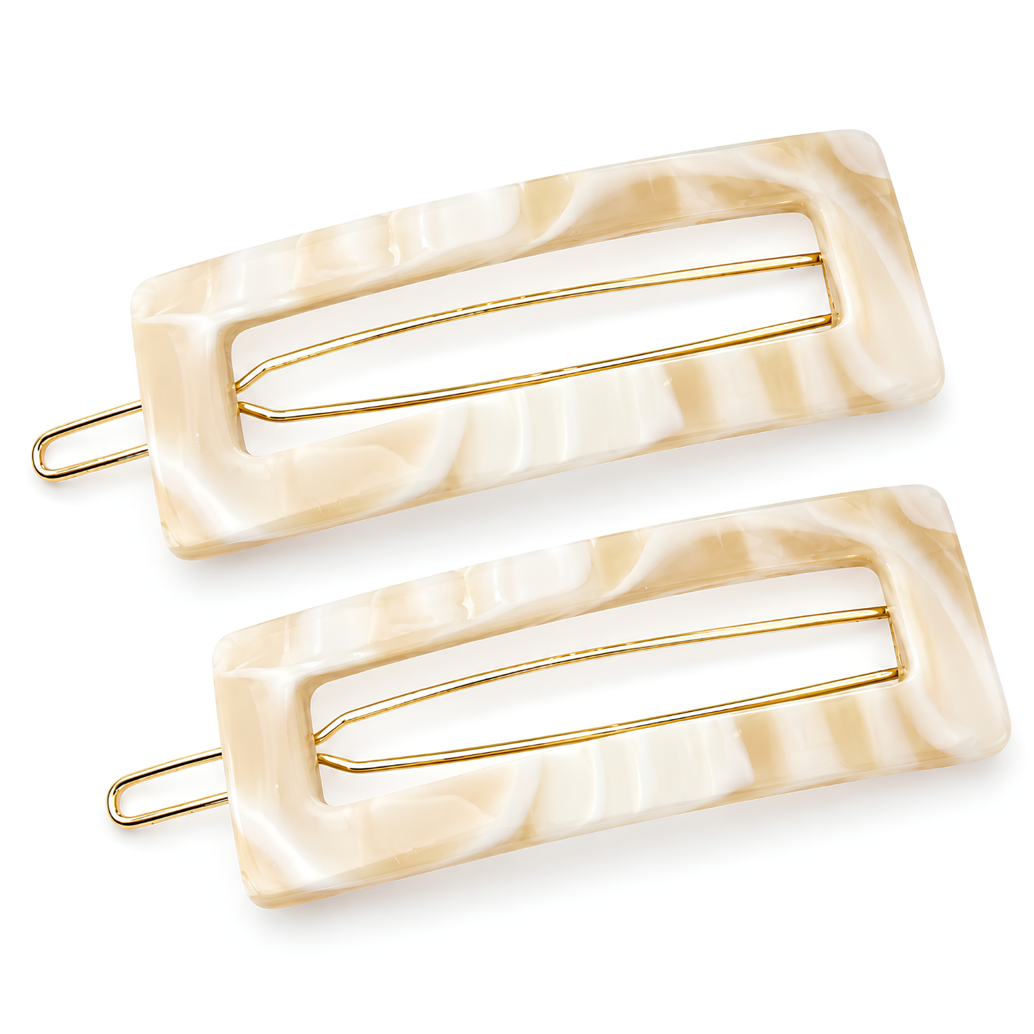 French Amie Small 2.25 Inch Open Window Rectangle Hair Barrette Clip Set of 2