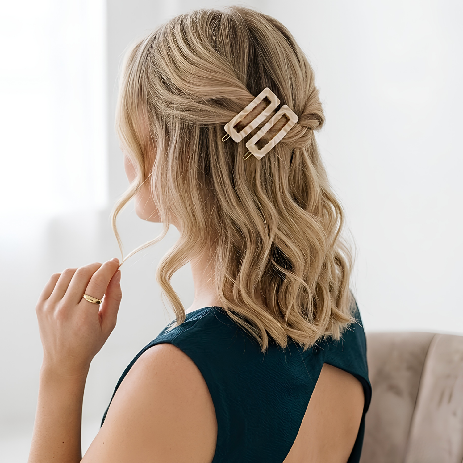 French Amie Small 2.25 Inch Open Window Rectangle Hair Barrette Clip Set of 2