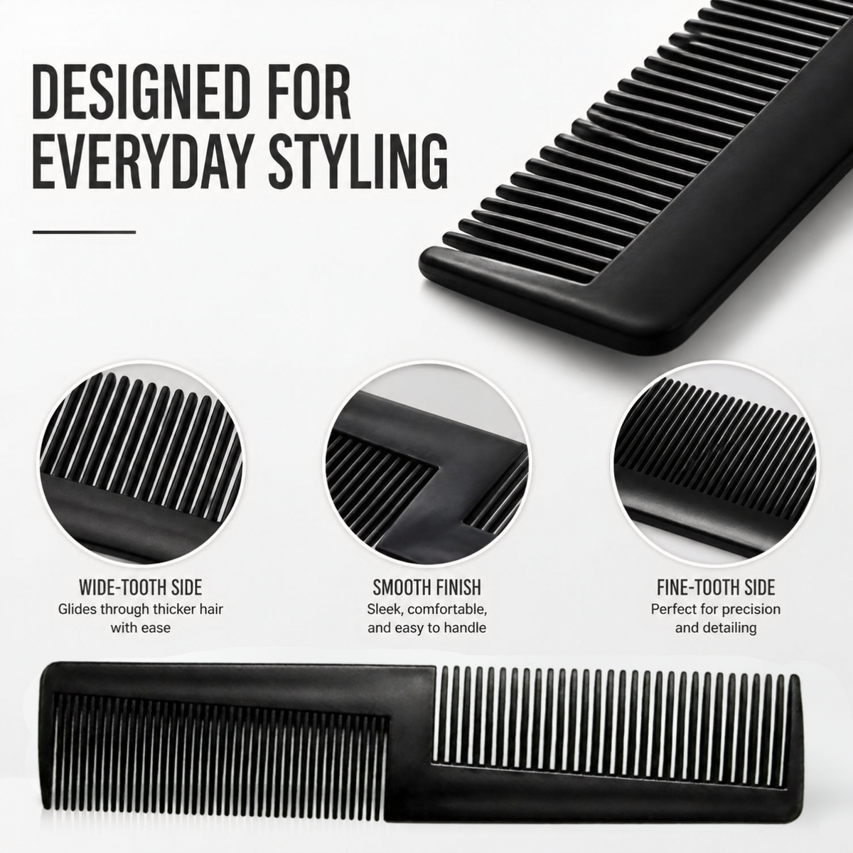 Parcelona French 7.5 Inch Dual Tooth and 8 Inch Rat Tail Comb Set of 2